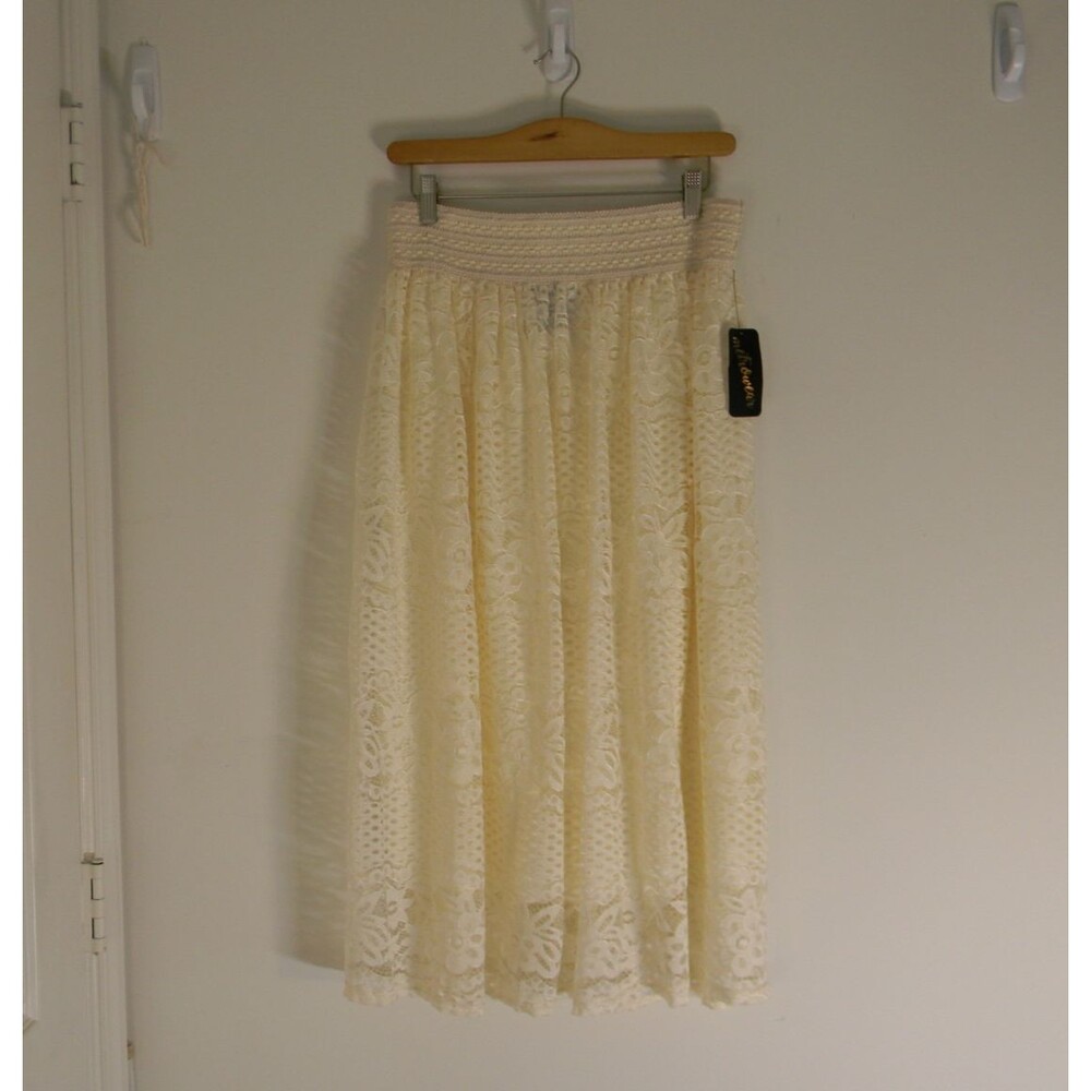 Metrowear Cream Pull-on Skirt Lace Midi/Maxi Hobo Sz Large NWT